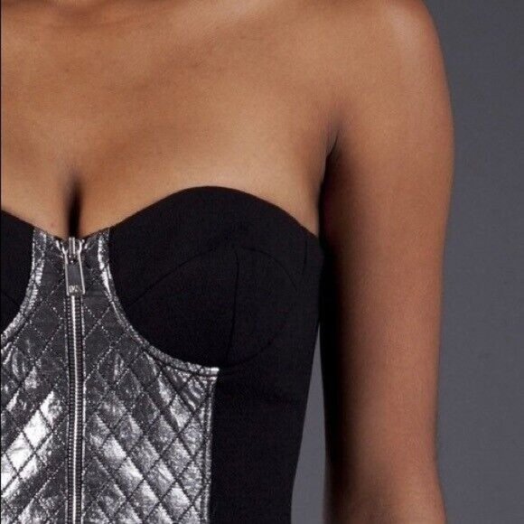 NWT $1800 MICHAEL KORS COLLECTION WOOL QUILTED SILVER LAME STRAPLESS DRESS SZ 8 - Picture 6 of 12